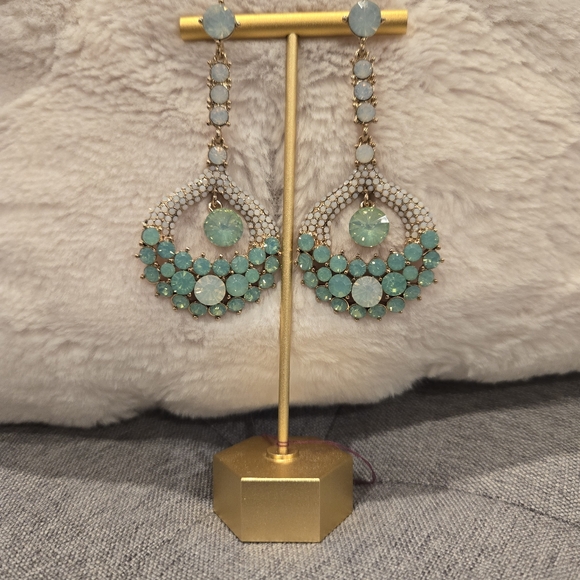Oversized dang Cocktail Crystal Rhinestone Wedding Prom Earrings Gold Opal Mint - Picture 8 of 8